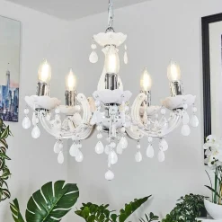 Lustre Malmback Chrome, Blanc, 5 Lumieres
