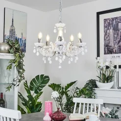 Lustre Malmback Chrome, Blanc, 5 Lumieres