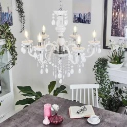 Lustre Malmback Chrome, Blanc, 6 Lumieres