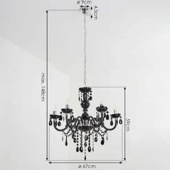 Lustre Malmback Chrome, Noir, 6 Lumieres