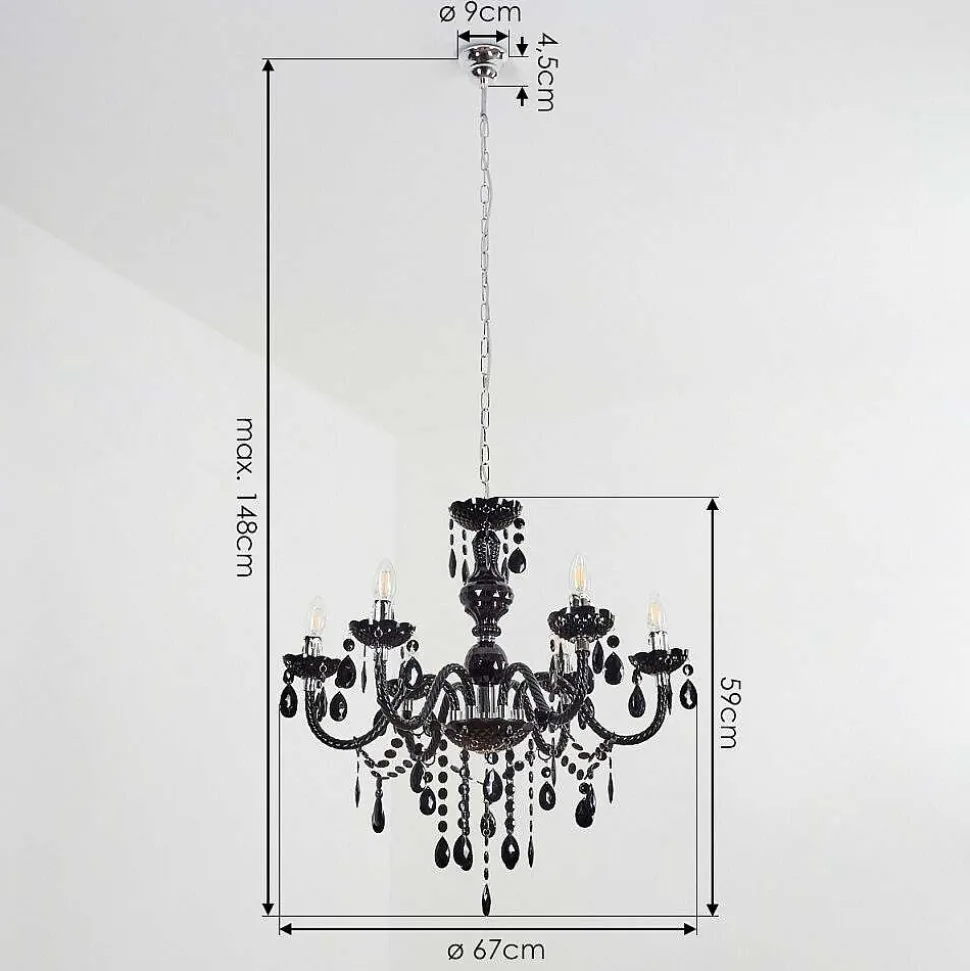 Lustre Malmback Chrome, Noir, 6 Lumieres
