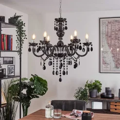 Lustre Malmback Chrome, Noir, 6 Lumieres