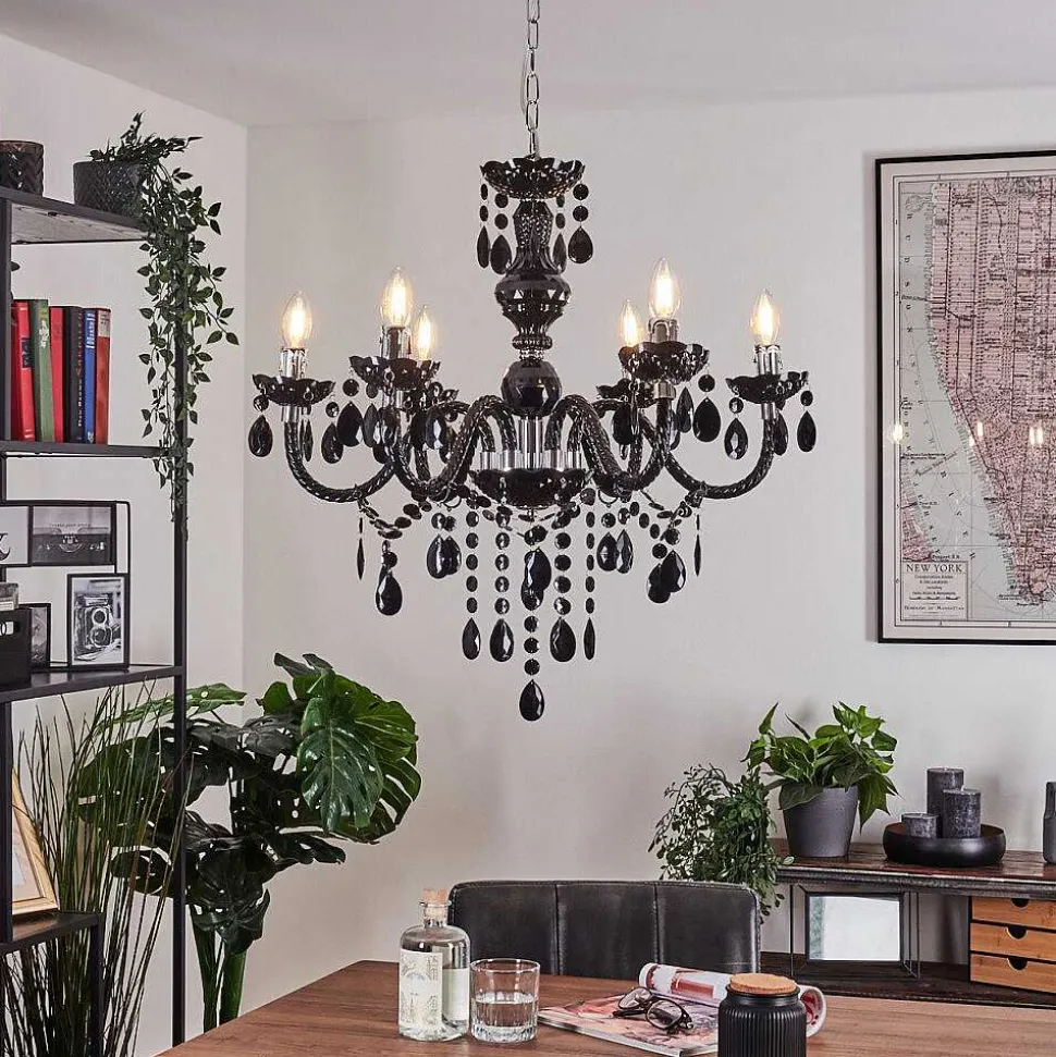 Lustre Malmback Chrome, Noir, 6 Lumieres