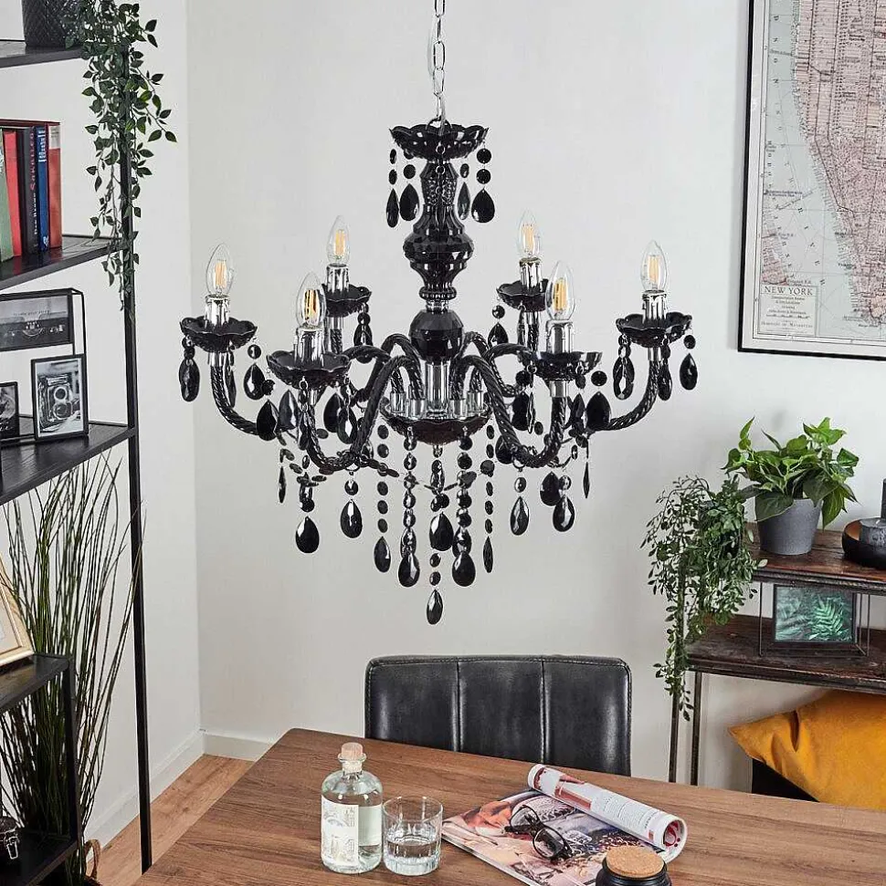 Lustre Malmback Chrome, Noir, 6 Lumieres