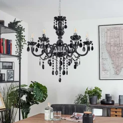 Lustre Malmback Chrome, Noir, 6 Lumieres