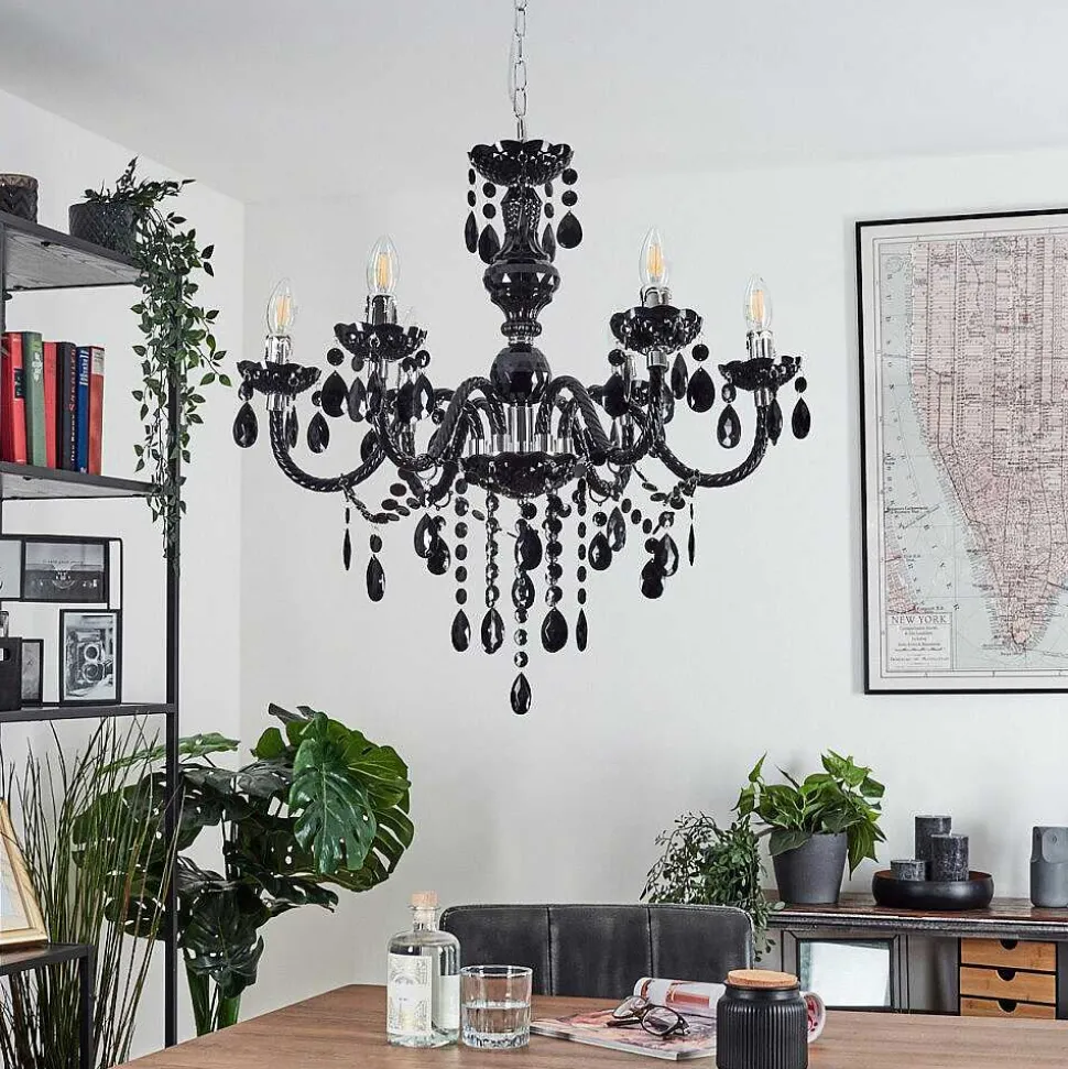 Lustre Malmback Chrome, Noir, 6 Lumieres