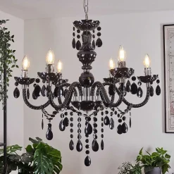 Lustre Malmback Chrome, Noir, 6 Lumieres