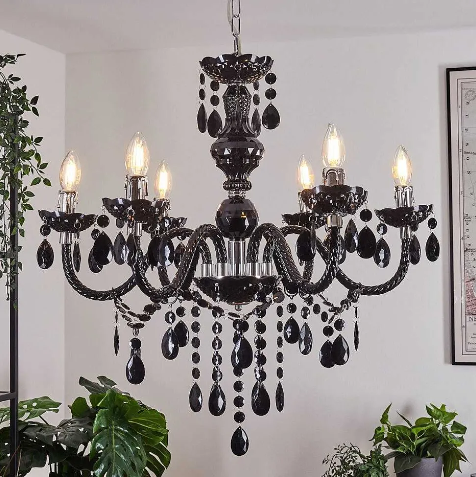 Lustre Malmback Chrome, Noir, 6 Lumieres