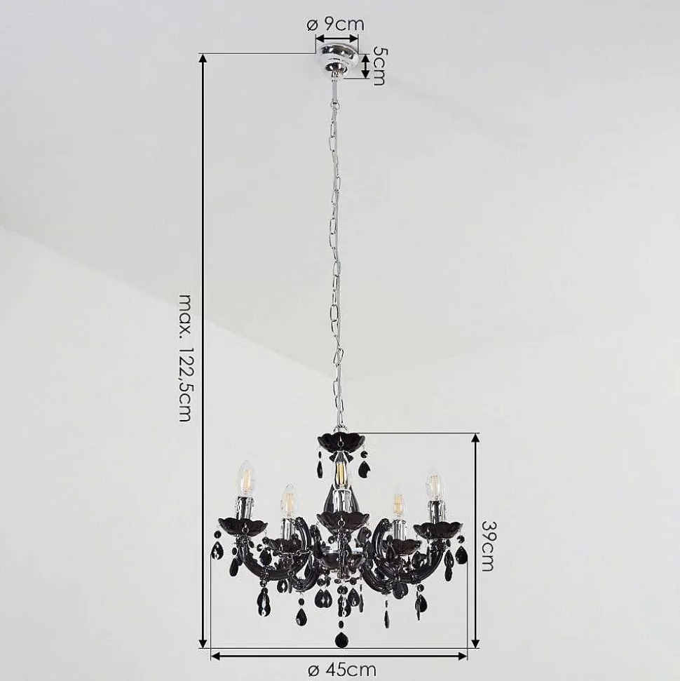 Lustre Malmback Chrome, Noir, 5 Lumieres