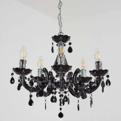Lustre Malmback Chrome, Noir, 5 Lumieres