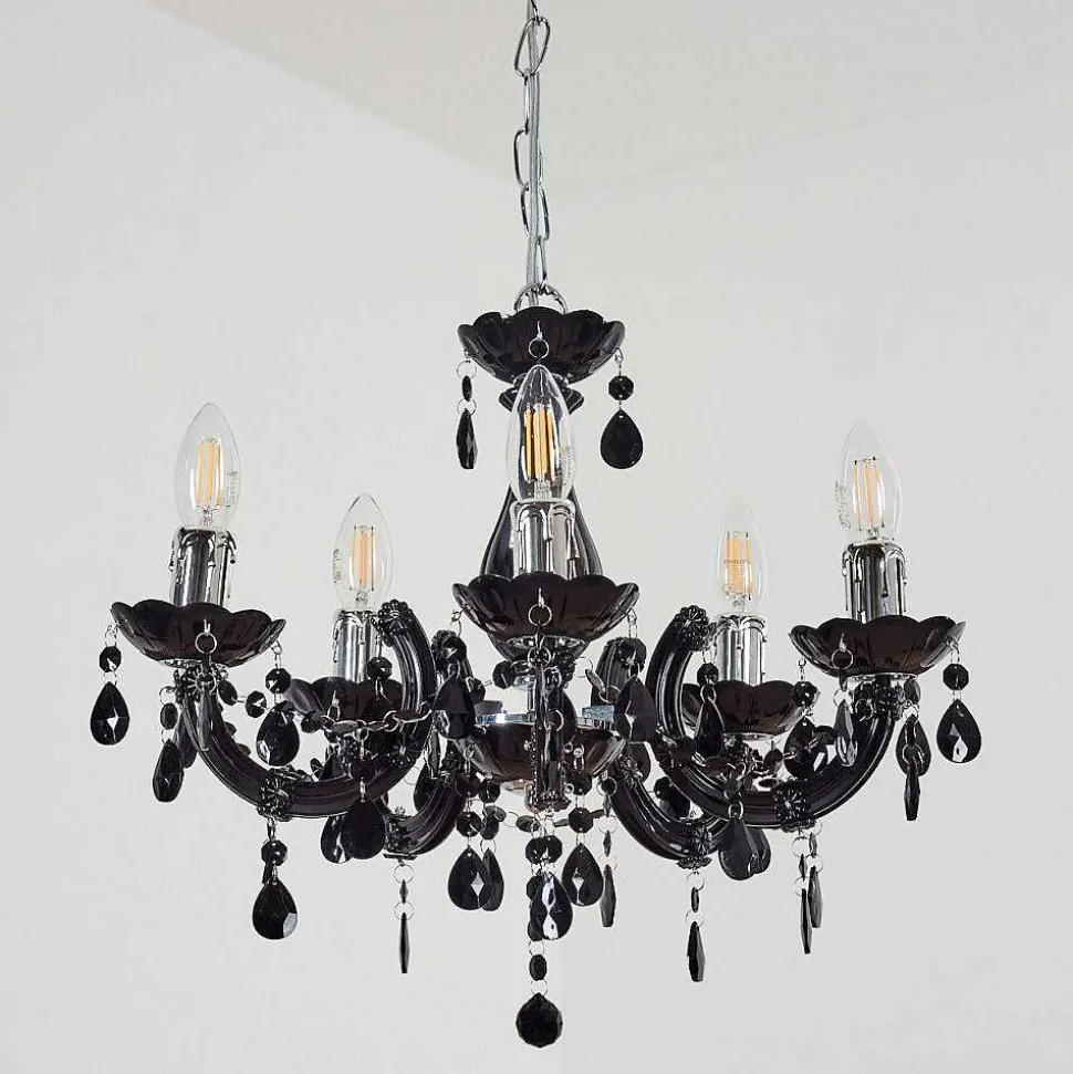 Lustre Malmback Chrome, Noir, 5 Lumieres