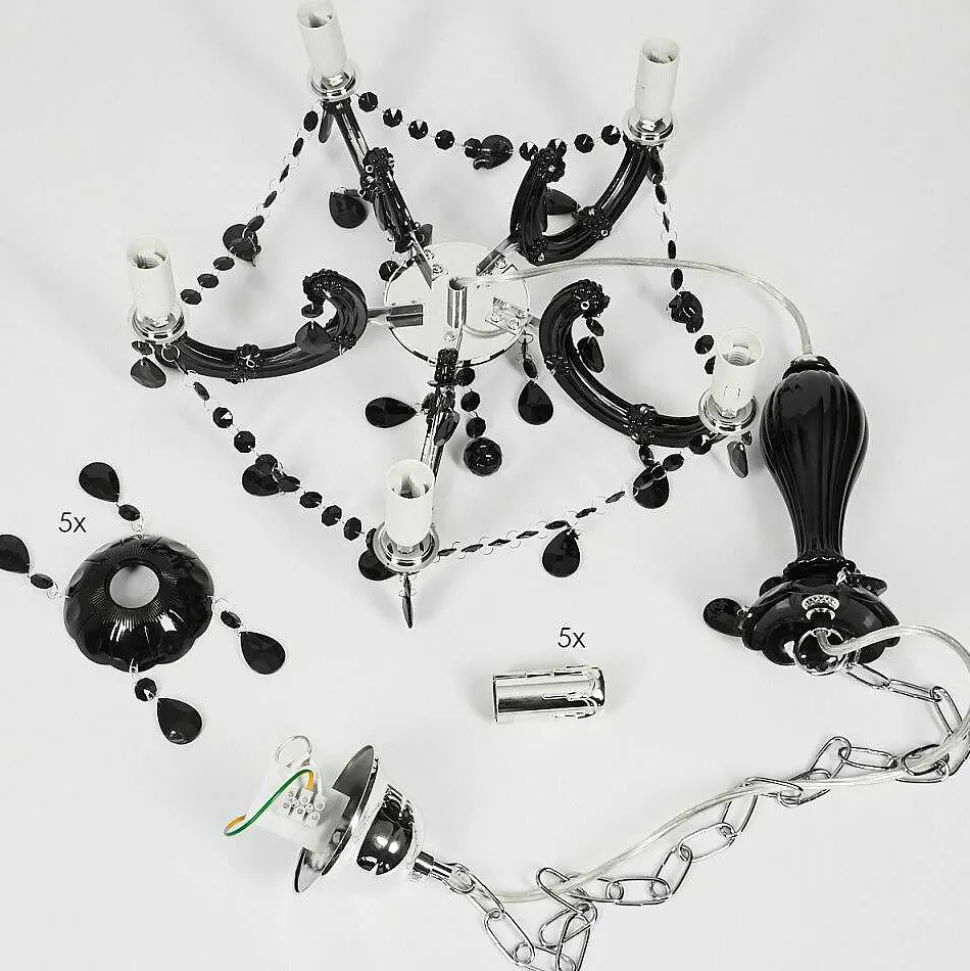 Lustre Malmback Chrome, Noir, 5 Lumieres
