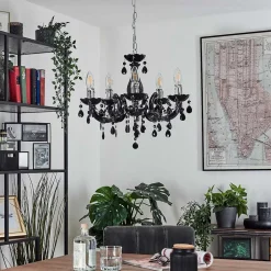 Lustre Malmback Chrome, Noir, 5 Lumieres