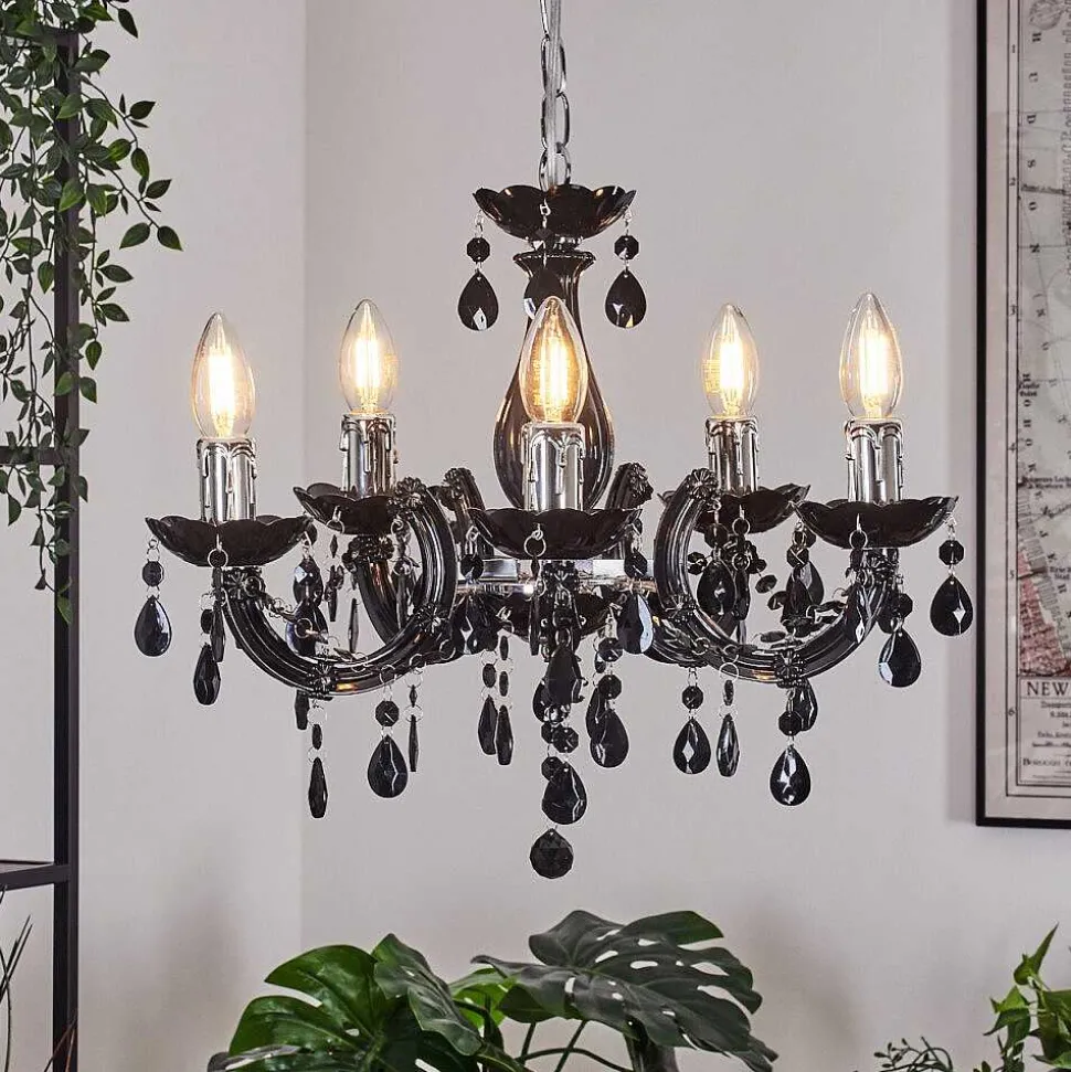 Lustre Malmback Chrome, Noir, 5 Lumieres