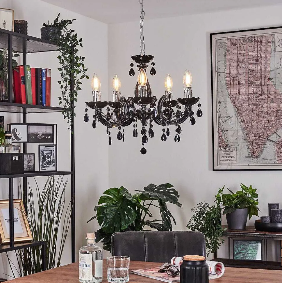 Lustre Malmback Chrome, Noir, 5 Lumieres