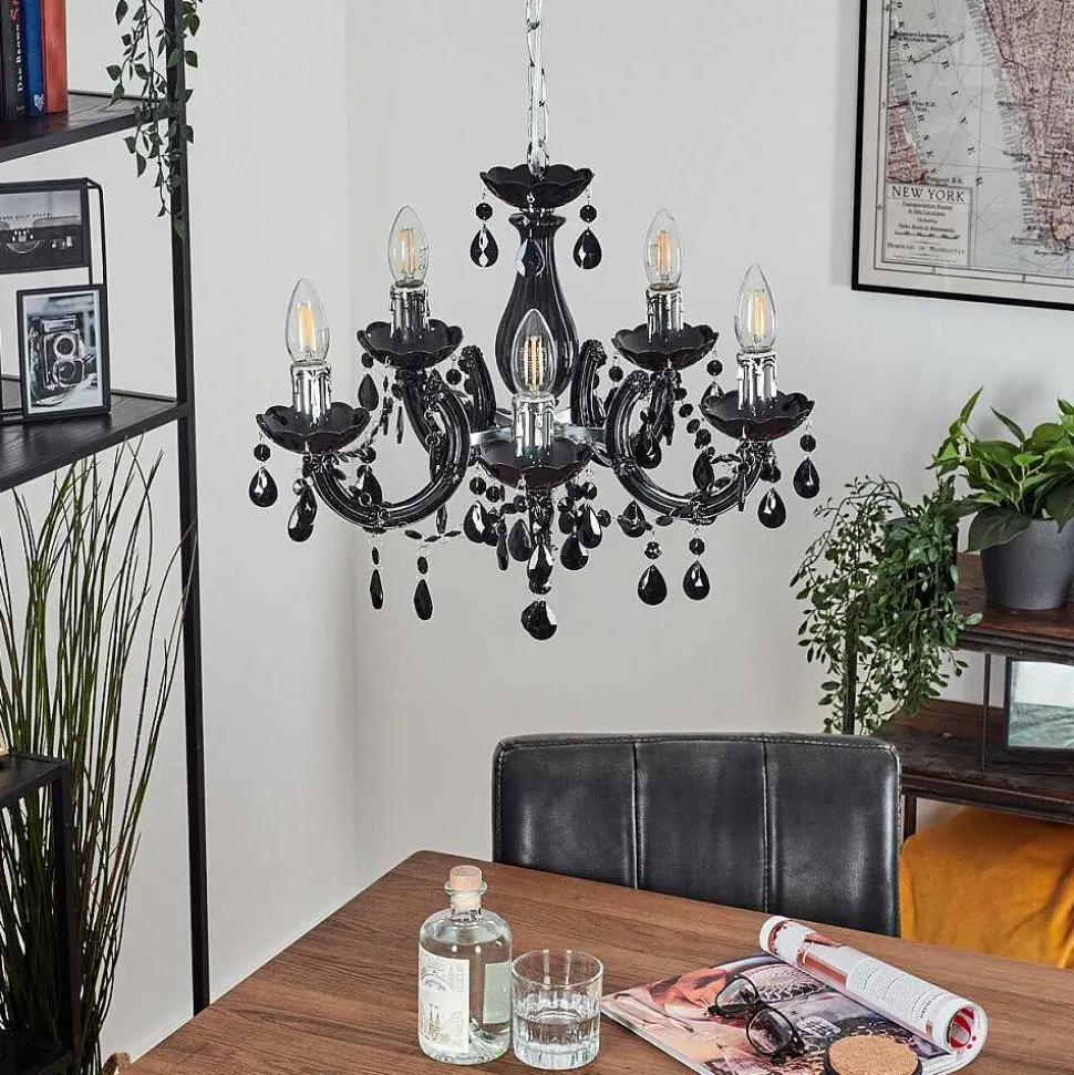 Lustre Malmback Chrome, Noir, 5 Lumieres