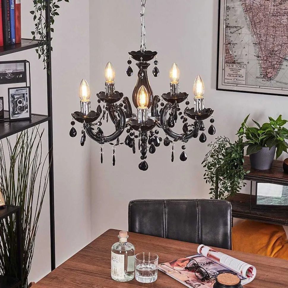 Lustre Malmback Chrome, Noir, 5 Lumieres
