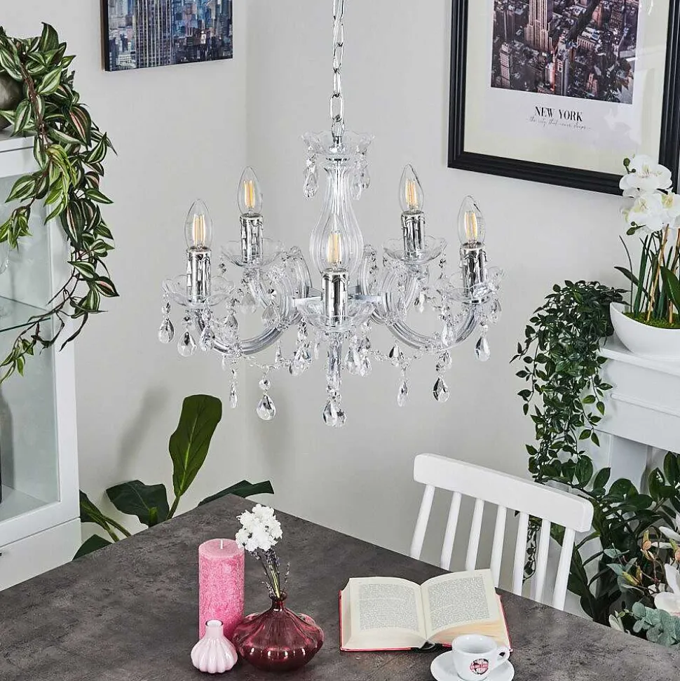 Lustre Malmback Chrome, Transparent, 5 Lumieres