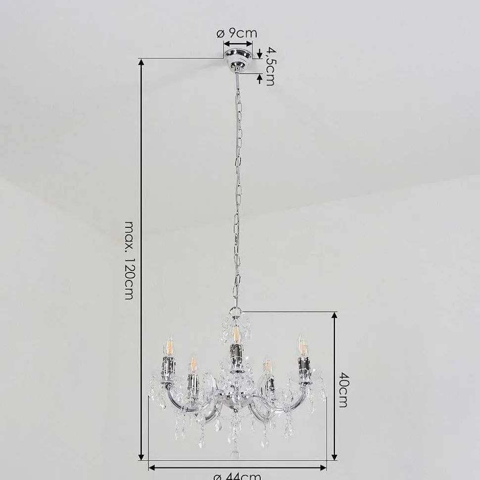 Lustre Malmback Chrome, Transparent, 5 Lumieres