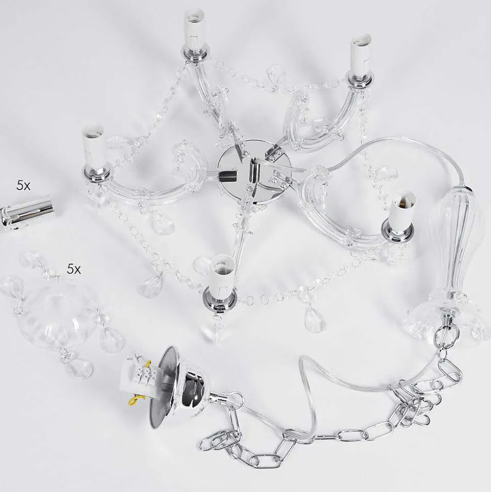 Lustre Malmback Chrome, Transparent, 5 Lumieres