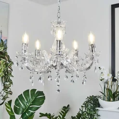 Lustre Malmback Chrome, Transparent, 5 Lumieres