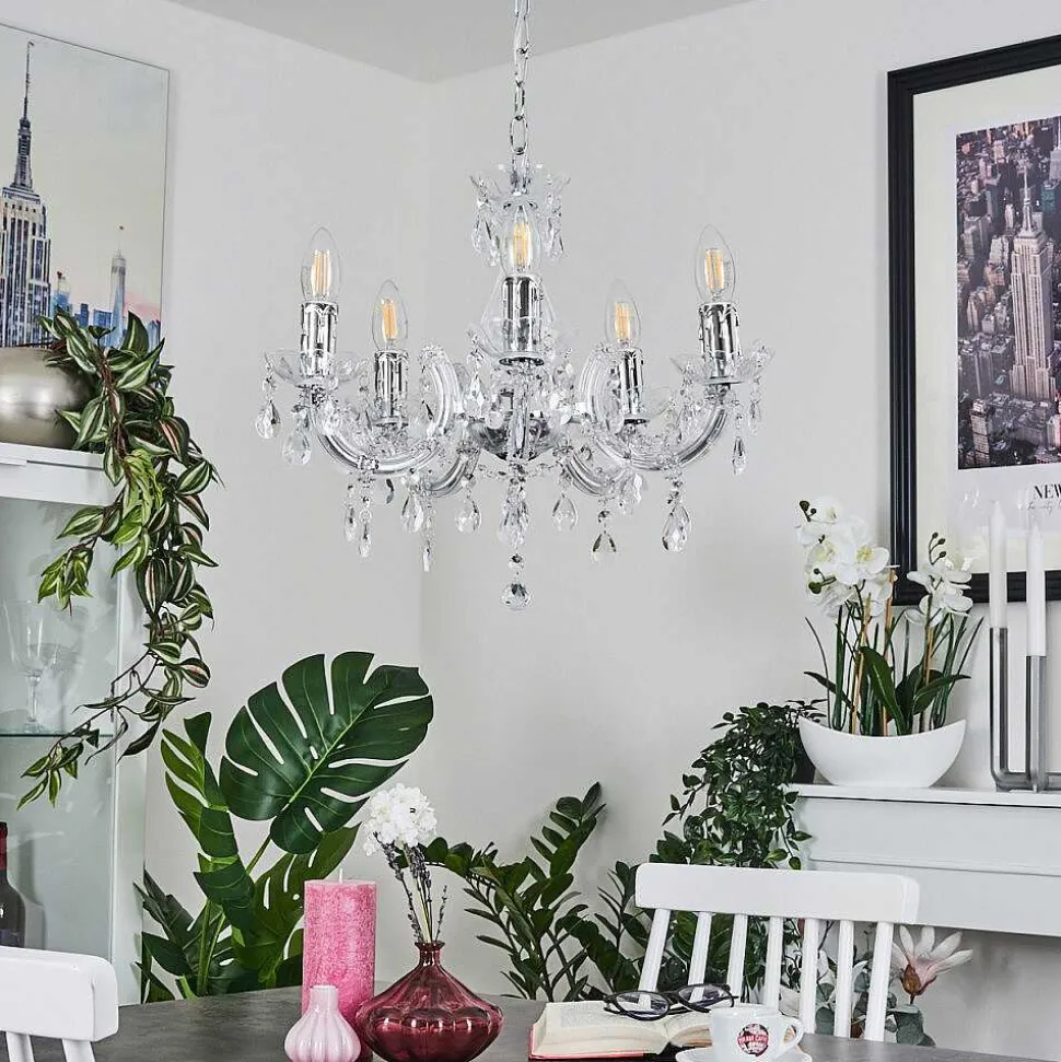 Lustre Malmback Chrome, Transparent, 5 Lumieres