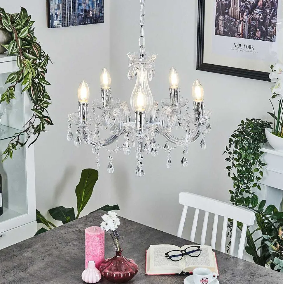 Lustre Malmback Chrome, Transparent, 5 Lumieres