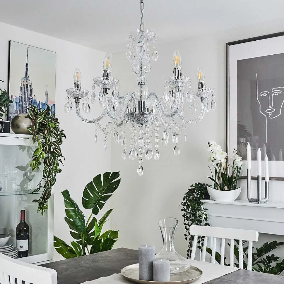 Lustre Malmback Chrome, Transparent, 6 Lumieres