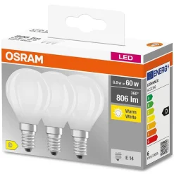 Osram Classic P Lot De 3 Led E14 5,5 Watt 2700 Kelvin 806 Lumen