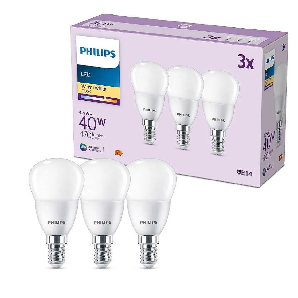 Philips Classic Lot De 3 Led E14 4,9 Watt 2700 Kelvin 470 Lumen