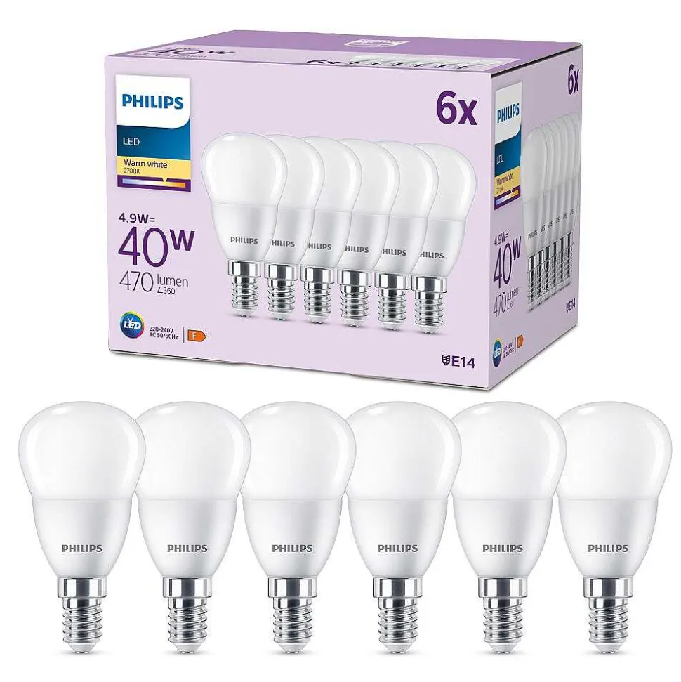 Philips Classic Lot De 6 Led E14 4,9 Watt 2700 Kelvin 470 Lumen
