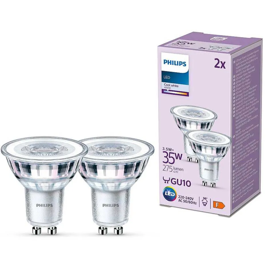 Philips Classic Lot De 2 Led Gu10 3,5 Watt 4000 Kelvin 275 Lumen