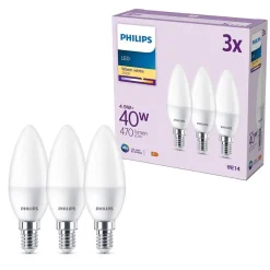 Philips Classic Lot De 3 Led E14 4,9 Watt 2700 Kelvin 470 Lumen