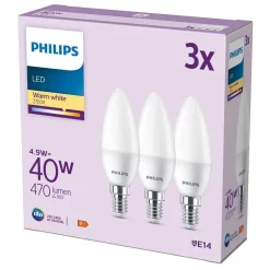 Philips Classic Lot De 3 Led E14 4,9 Watt 2700 Kelvin 470 Lumen