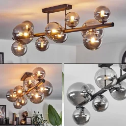 Plafonnier - Verre 10 Cm, 12 Cm, 15 Cm Chehalis Fume, 10 Lumieres