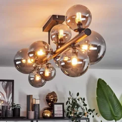 Plafonnier - Verre 10 Cm, 12 Cm, 15 Cm Chehalis Fume, 10 Lumieres