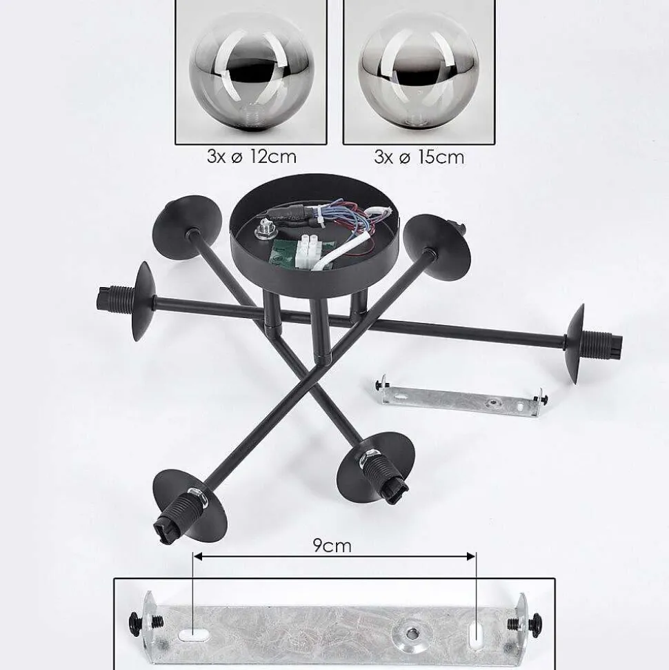 Plafonnier - Verre 12 Cm, 15 Cm Chehalis Clair, Fume, 6 Lumieres