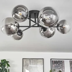 Plafonnier - Verre 12 Cm, 15 Cm Chehalis Clair, Fume, 6 Lumieres