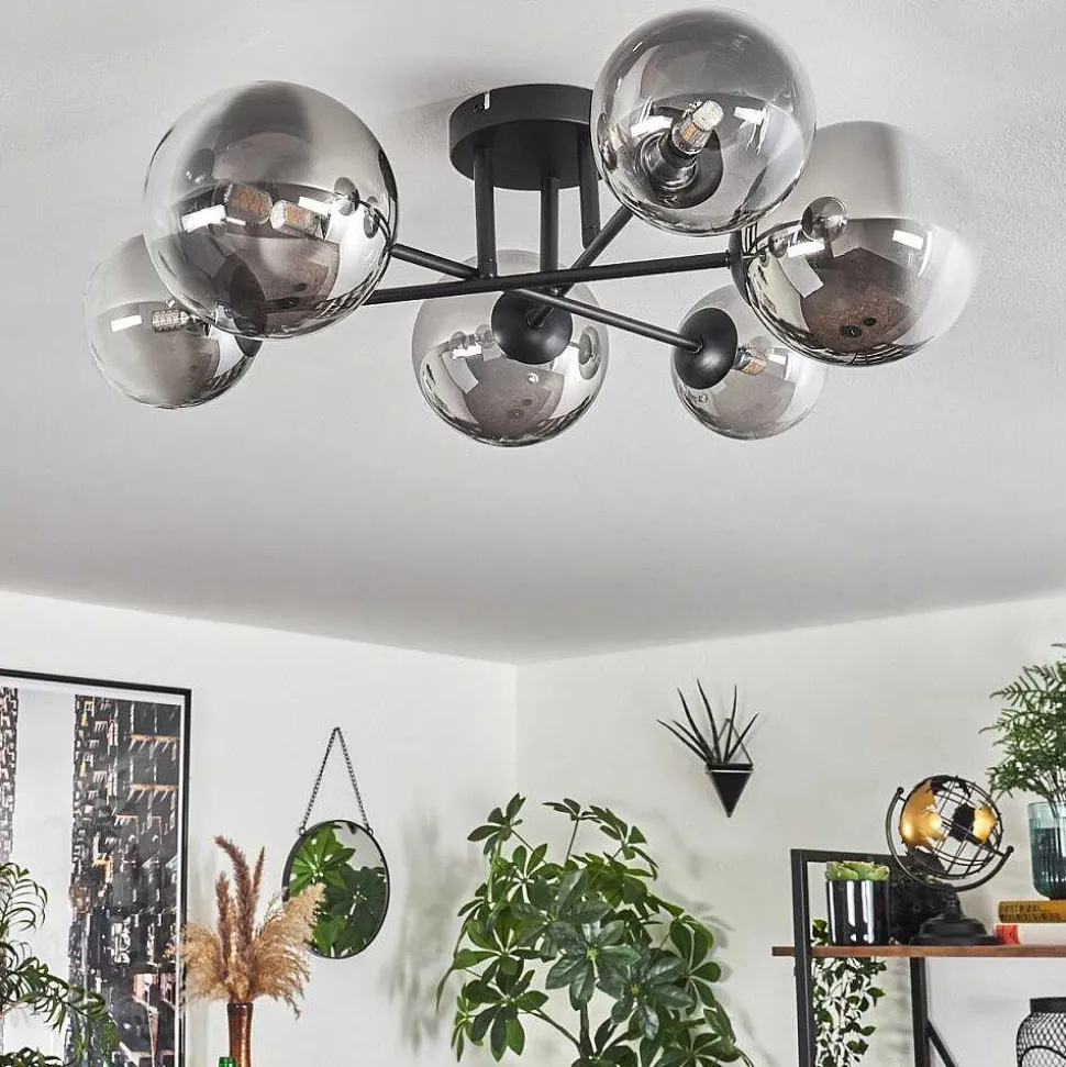 Plafonnier - Verre 12 Cm, 15 Cm Chehalis Clair, Fume, 6 Lumieres