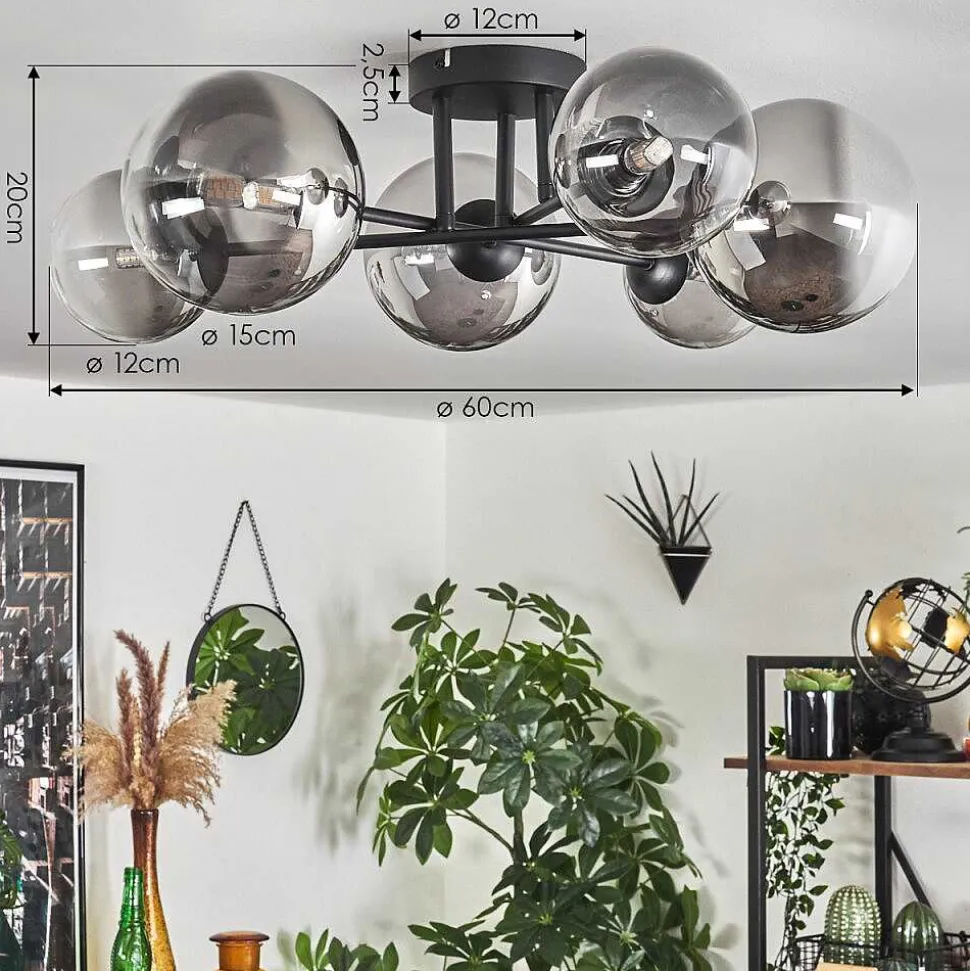 Plafonnier - Verre 12 Cm, 15 Cm Chehalis Clair, Fume, 6 Lumieres