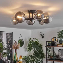 Plafonnier - Verre 12 Cm, 15 Cm Chehalis Clair, Fume, 6 Lumieres