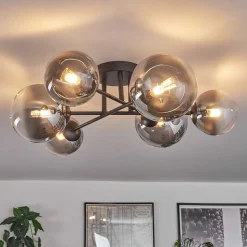 Plafonnier - Verre 12 Cm, 15 Cm Chehalis Clair, Fume, 6 Lumieres