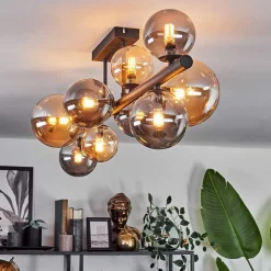 Plafonnier - Verre 10 Cm, 12 Cm, 15 Cm Chehalis Ambre, Fume, 10 Lumieres