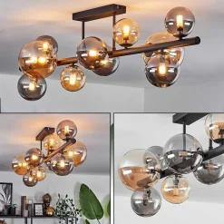 Plafonnier - Verre 10 Cm, 12 Cm, 15 Cm Chehalis Ambre, Fume, 10 Lumieres