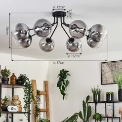 Plafonnier - Verre 15 Cm Chehalis Noir, 8 Lumieres