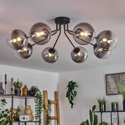 Plafonnier - Verre 15 Cm Chehalis Noir, 8 Lumieres