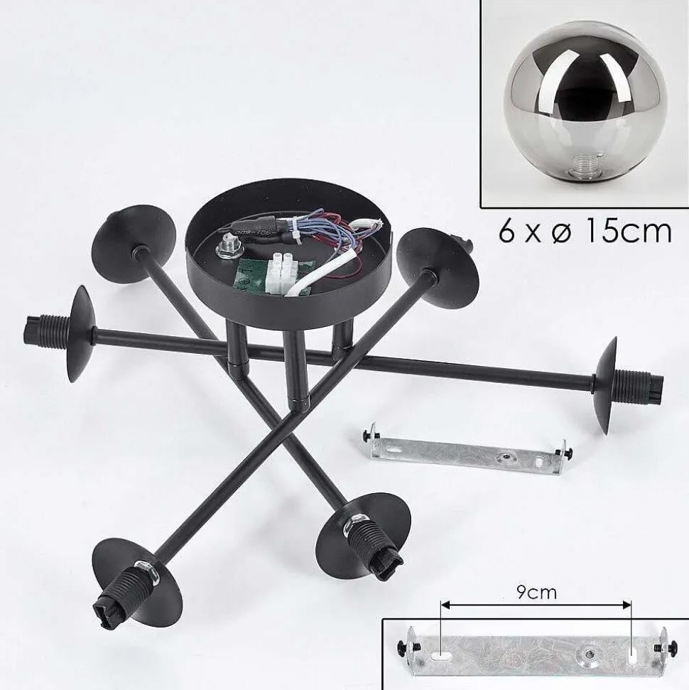 Plafonnier - Verre 15 Cm Chehalis Fume, 6 Lumieres