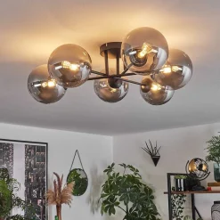 Plafonnier - Verre 15 Cm Chehalis Fume, 6 Lumieres