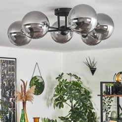 Plafonnier - Verre 15 Cm Chehalis Fume, 6 Lumieres