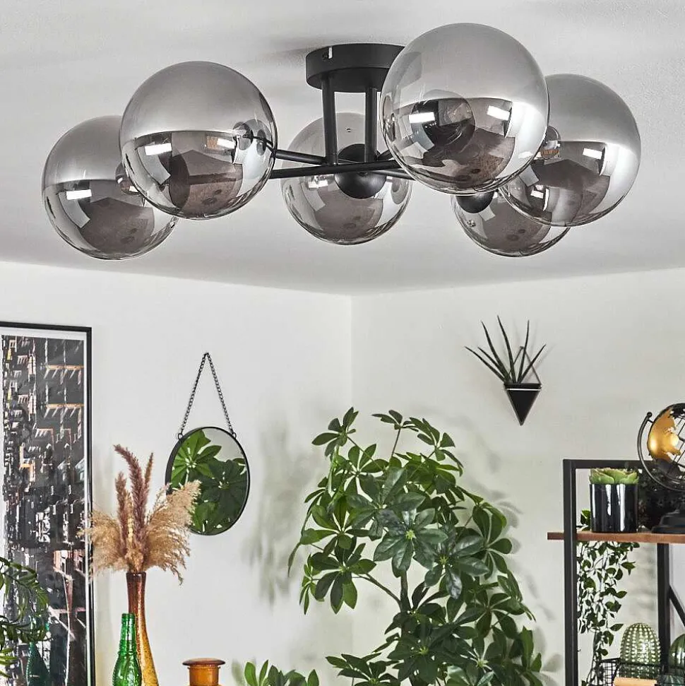 Plafonnier - Verre 15 Cm Chehalis Fume, 6 Lumieres